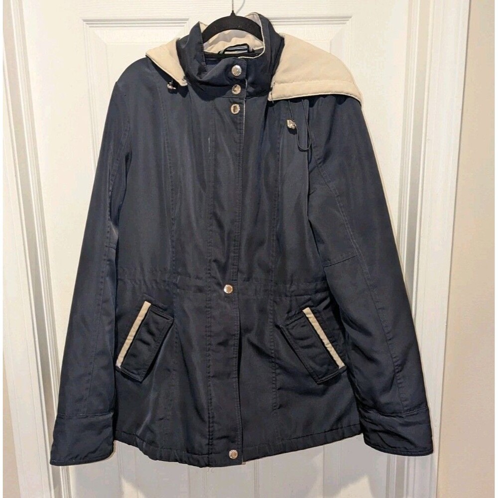 Nautica Women's Size Large Navy Blue And Cream Jacket With Removable Hood